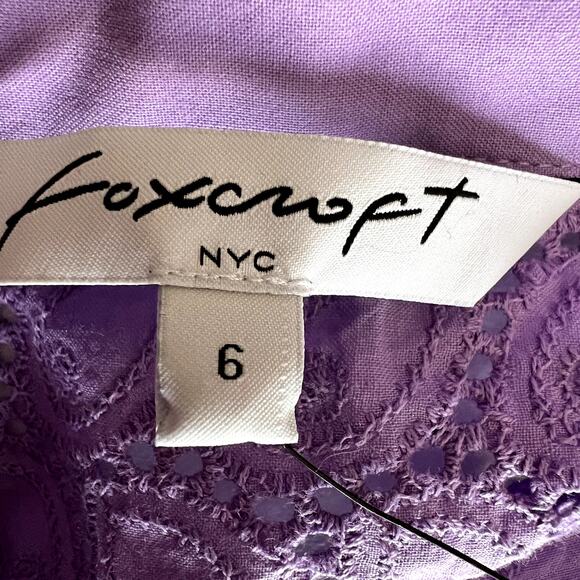 Foxcroft A Line Dress Women 6 Purple Sleeveless Eyelet Pockets Boho Lagenlook - Picture 3 of 10